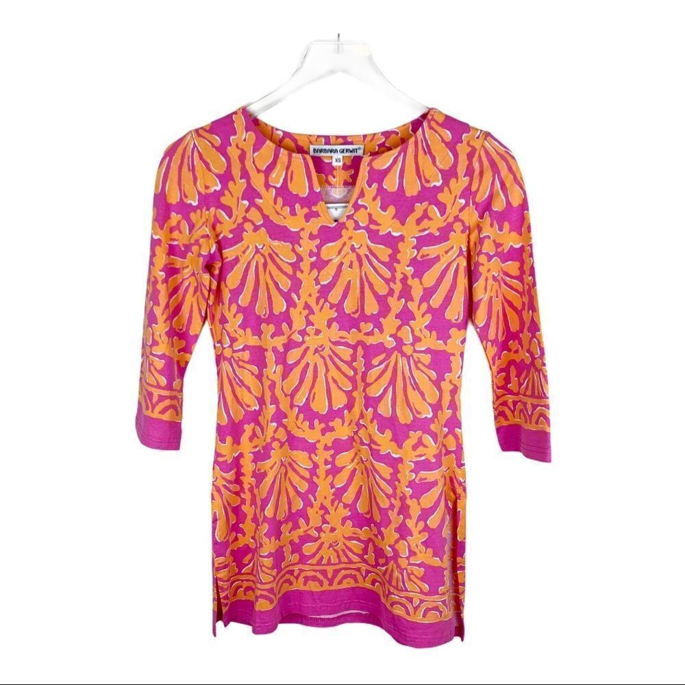 Barbara Gerwit Preppy Pink/Orange Cotton‎ Tunic Cover-Up XS NWT